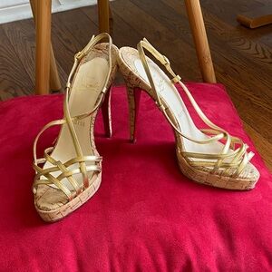 Christian Louboutin Gold Strappy Platform Heels